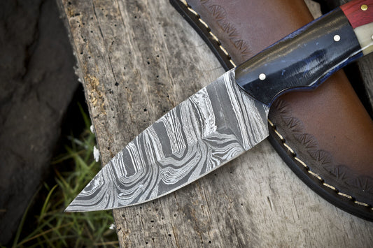 8.0" Twist Damascus Skinner Knife Mixed Handle Custom Handmade Outdoor Hunting Knife
