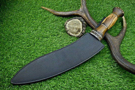 17 Inch Custom Forged Damascus Steel Bowie Knife with Natural Wood Handle