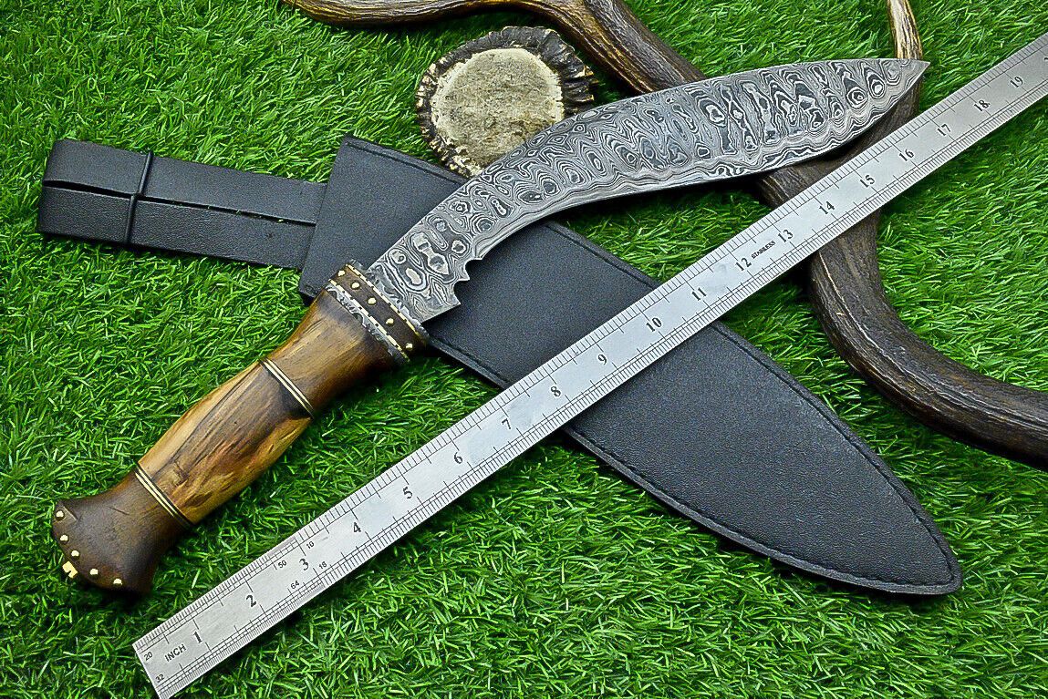 17 Inch Custom Forged Damascus Steel Bowie Knife with Natural Wood Handle