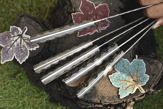 Hand Forged Chef Knife Set Twist Damascus Steel with Hard Wood Handles – Lot of 5 EDC Closeout Knives