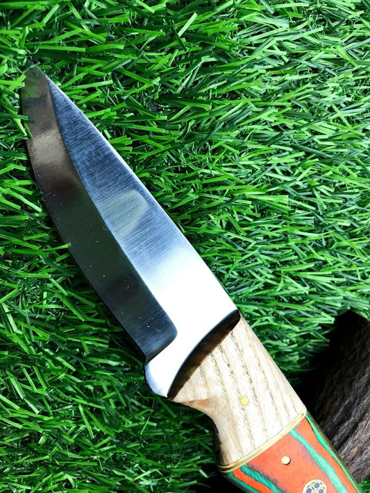 9" Handmade Stainless Steel Skinner Knife – Hunting Blade with Leather Sheath