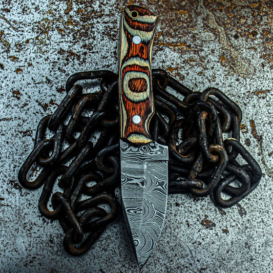 8.5 Inch Custom Damascus Bowie Tactical Knife with Wooden Handle