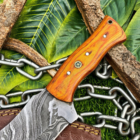 Custom Handmade Damascus Steel Full Tang Tracker Knife – Hardwood Handle