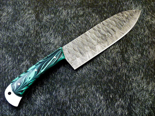 12" Handmade Damascus Steel Chef Knife – Custom Forged Kitchen Knife with Resin Handle