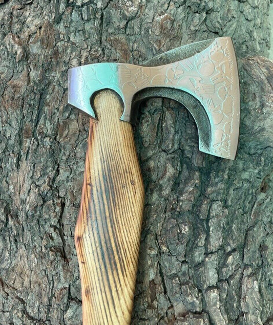 Hand Forged Viking Axe Bushcraft Camping Cutting Jungle Hatchet with Leather Sheath