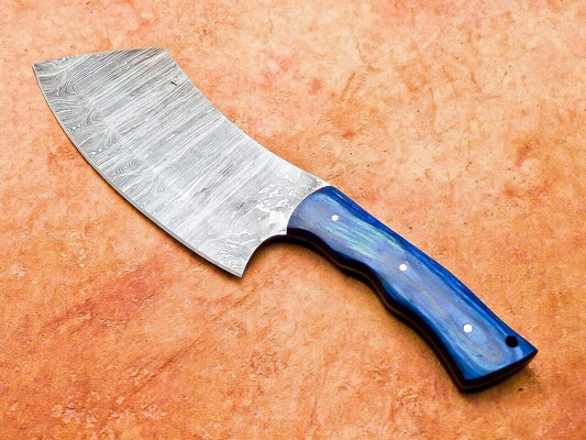 11" Custom Handmade Damascus Steel Chef Cleaver Knife with Hard Wood Handle