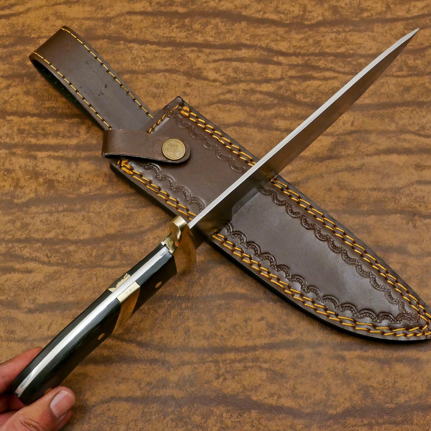 Handcrafted D2 Steel Full Tang Bowie Knife | Hunting & Camping with Pakka Wood Handle