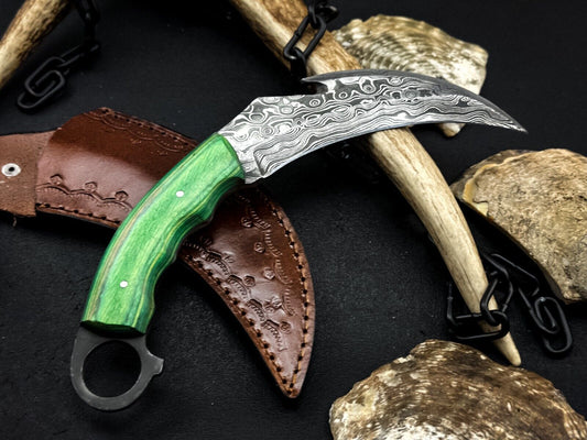 Handmade 9” Damascus Karambit Knife Best Damascus Steel Karambit with Wood Handle