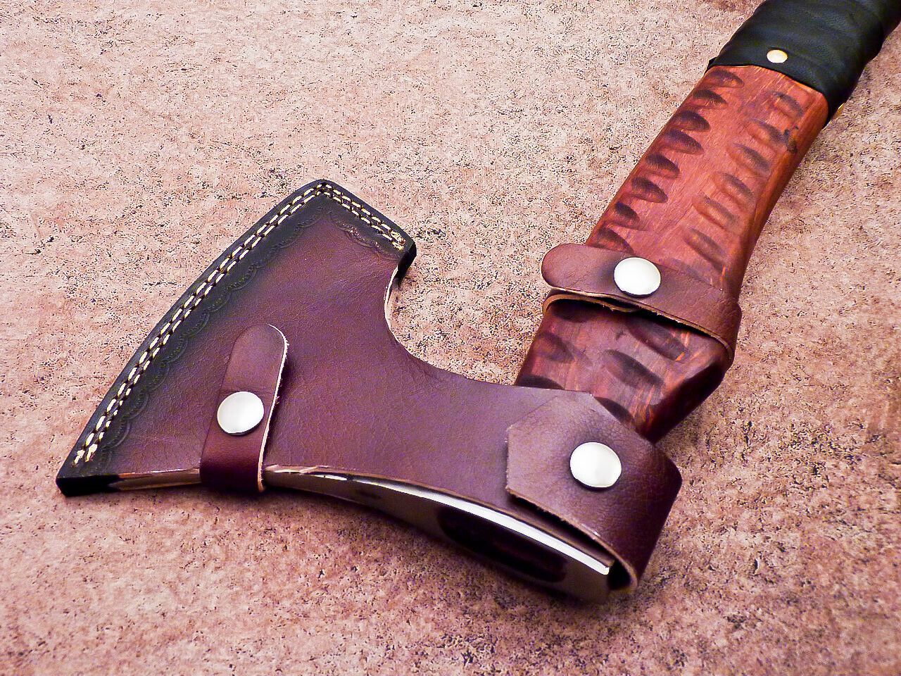 Hand Forged Viking Bearded Axe Carbon Steel Hatchet Tomahawk with Natural Wood Handle and Leather Sheath 18"