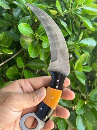 9" Handmade Damascus Karambit Knife Best Hunting Knife with Resin Handle and Sheath