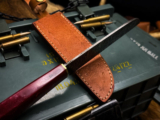 Handmade Damascus Steel Chef Vegetable Knife, Epoxy Resin Handle + Sheath