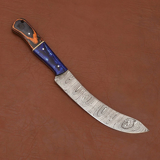 Premium Handmade Damascus Steel Fillet & Chef Knife with Pakka Wood Handle and Leather Sheath