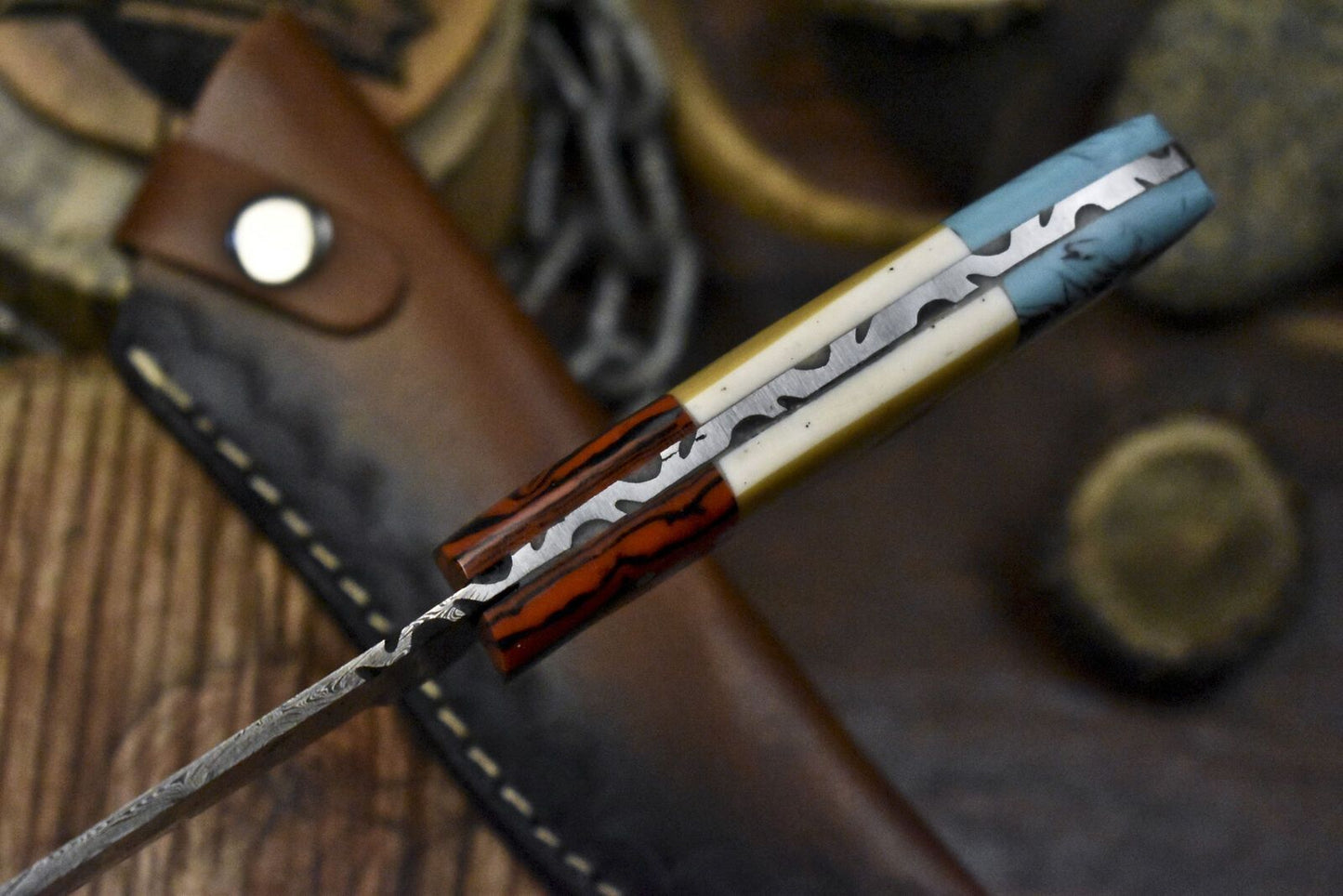 Forged Damascus Skinner Knife Twist Pattern Corian Handle Micarta Guard 9" Hiking Blade