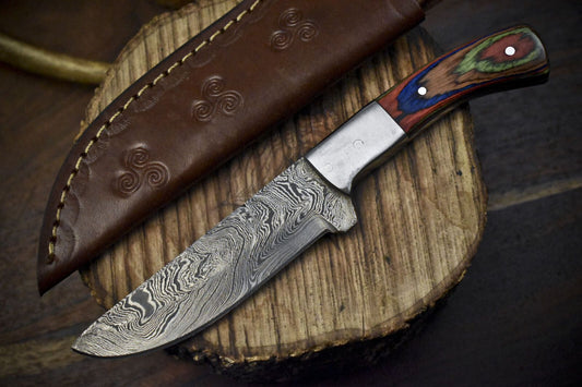 Twist Damascus Skinner Knife with Hardwood Handle Handmade Fishing Blade