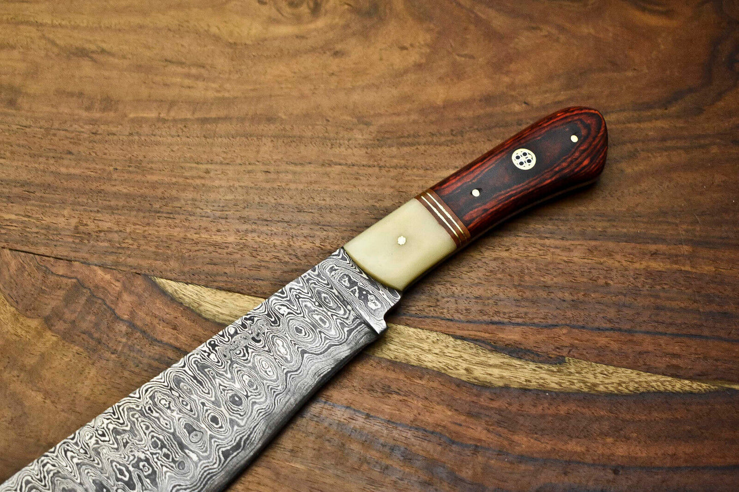 Custom Handmade Damascus Chef Knife – Full Tang Forged Blade with Wood Handle – Kitchen & Outdoor Sport Use