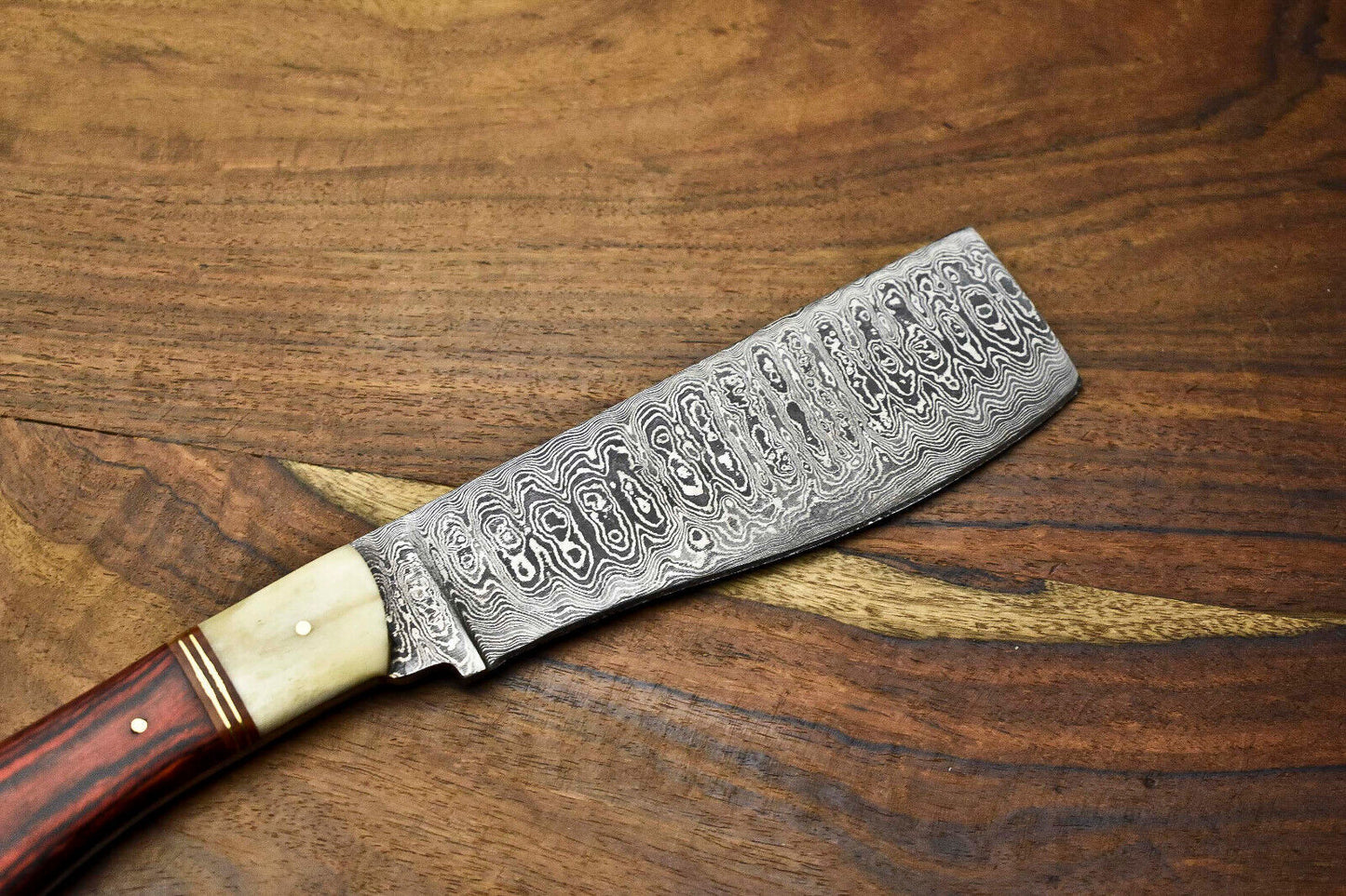 Custom Handmade Damascus Chef Knife – Full Tang Forged Blade with Wood Handle – Kitchen & Outdoor Sport Use