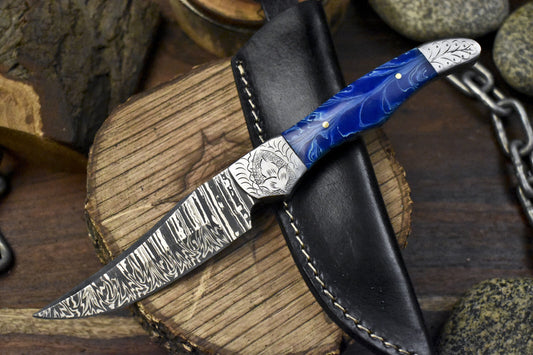 9.5" Hand Forged Skinner Knife Twist Damascus Micarta Handle with Sheath