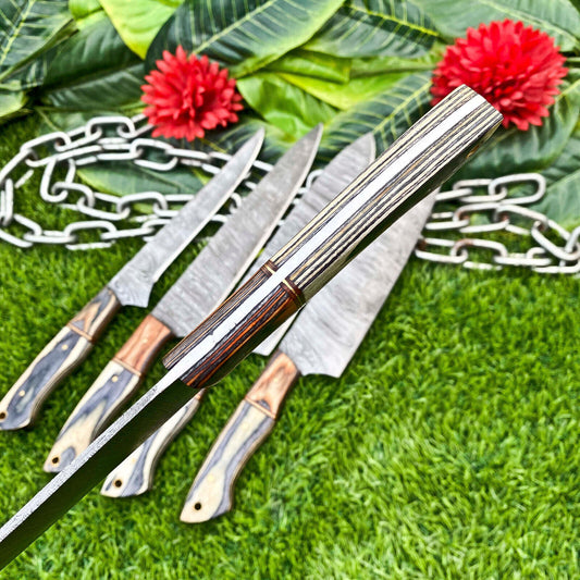 Lot of 5 Handmade Damascus Steel Full Tang Kitchen Chef Knife Set – Premium EDC Knives