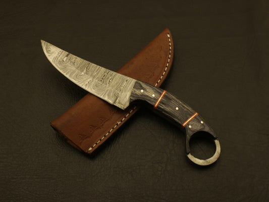 Damascus Steel Bowie Knife with Pakka Wood and Stag Handle 8 Inch
