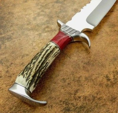 Custom Handmade D2 Steel Hunting Knife with Steel Clip & Stag Handle
