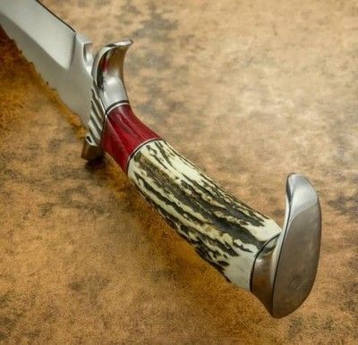 Custom Handmade D2 Steel Hunting Knife with Steel Clip & Stag Handle