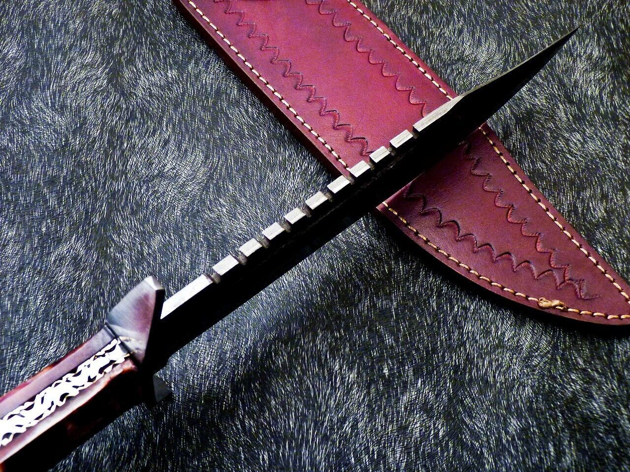 Heritage Forge 16" Handmade Damascus Steel Hunting Knife Camel Bone Handle