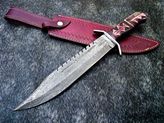 Heritage Forge 16" Handmade Damascus Steel Hunting Knife Camel Bone Handle