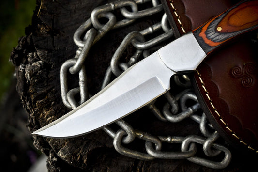 9.5" Handmade Skinner Knife | ATS-34 Steel Blade | Hardwood Handle & Steel Bolster | Hunting & Outdoor