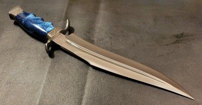 12 Inch Custom D2 Tool Steel Combat Bowie Knife with Resin Handle & Leather Sheath