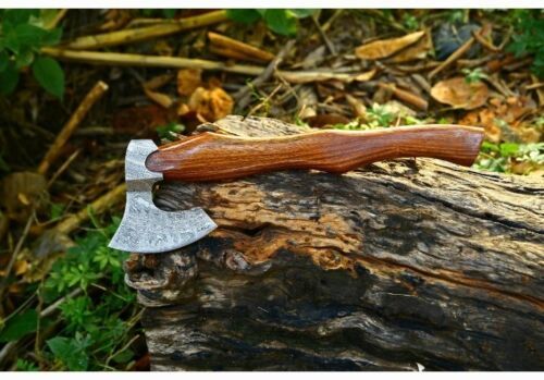 Custom Handmade Forged Damascus Steel Tomahawk Hatchet Axe | Integral Design with Leather Sheath – Camping, Hunting & Tactical Damascus Axe
