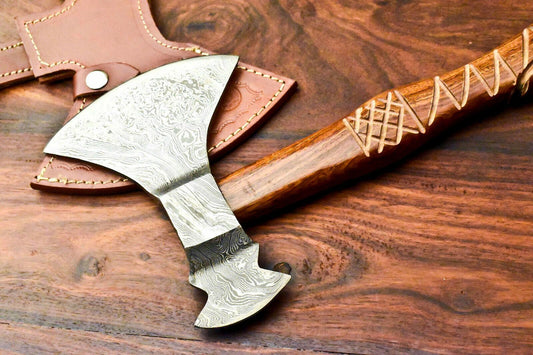 Hand Forged Damascus Steel Viking Tomahawk Axe with Rosewood Handle