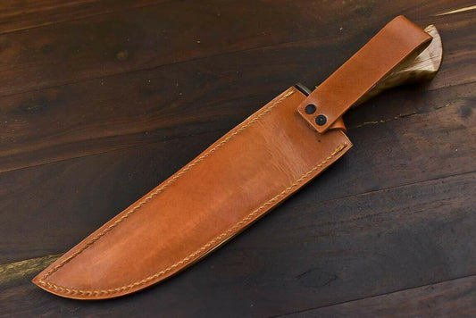 13.5" Damascus Steel Bowie Knife with Olive Wood Handle Fisher Hunter Blade