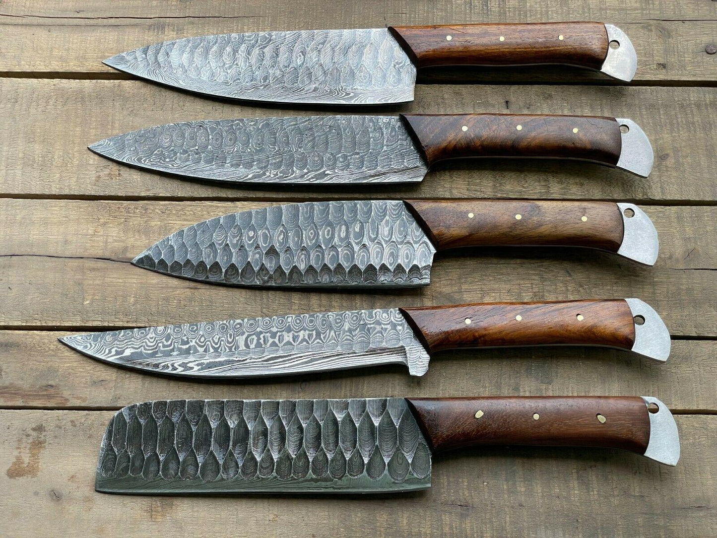 EVEREST 5-Piece Handmade Damascus Chef Knife Set – Japanese Style Kitchen & Meat Knives