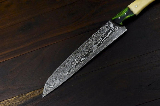 Custom Handmade 13" Damascus Steel Hunting & Professional Chef Knife with Camel Bone Handle