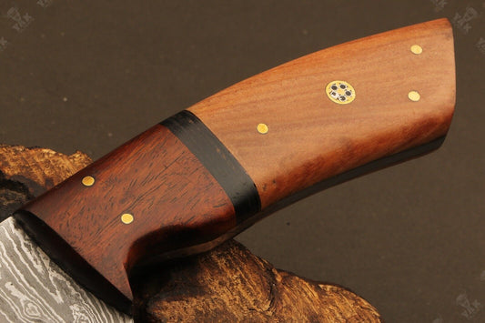 9" Hand Forged Twist Damascus Steel Bowie Bowie Knife | Wood Handle