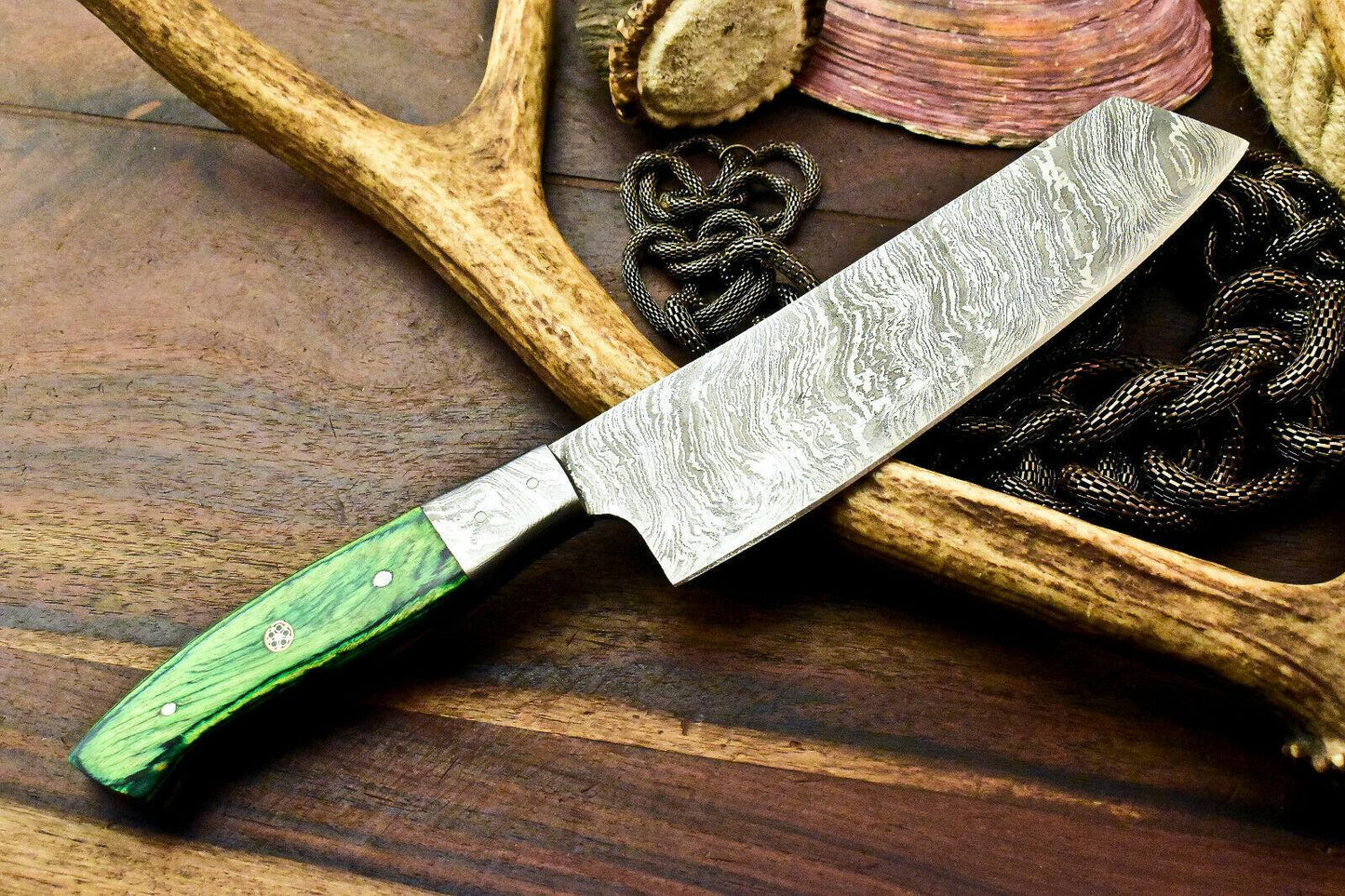 Custom Handmade Damascus Steel Chef Kitchen Knife – 12" Full Tang with 7" Blade & 5" Hardwood Handle