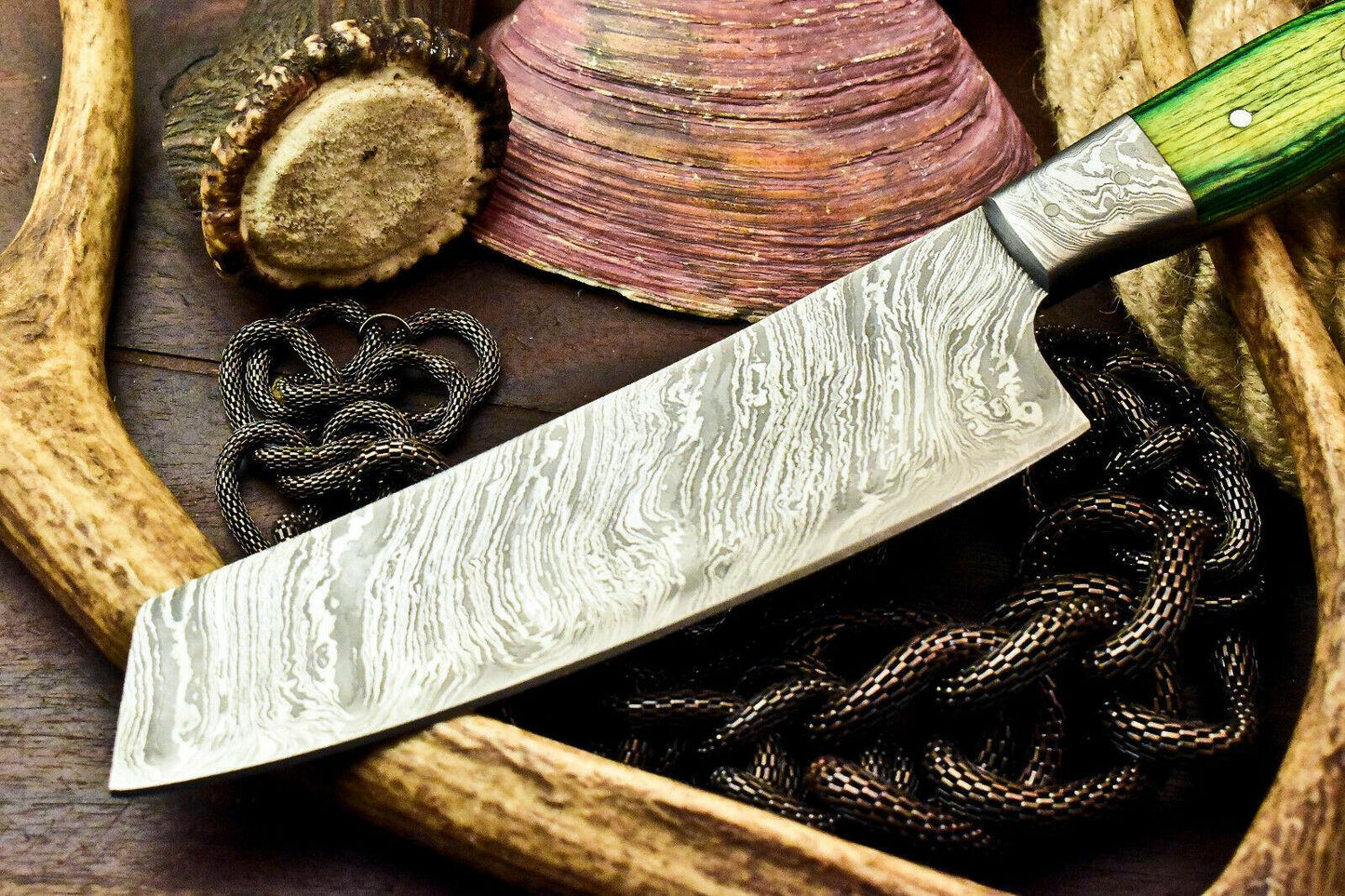 Custom Handmade Damascus Steel Chef Kitchen Knife – 12" Full Tang with 7" Blade & 5" Hardwood Handle