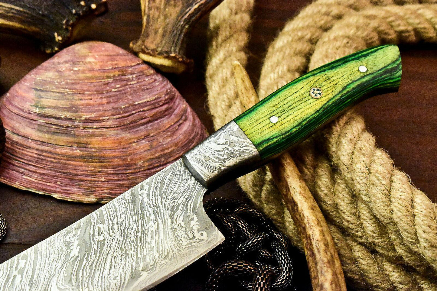 Custom Handmade Damascus Steel Chef Kitchen Knife – 12" Full Tang with 7" Blade & 5" Hardwood Handle