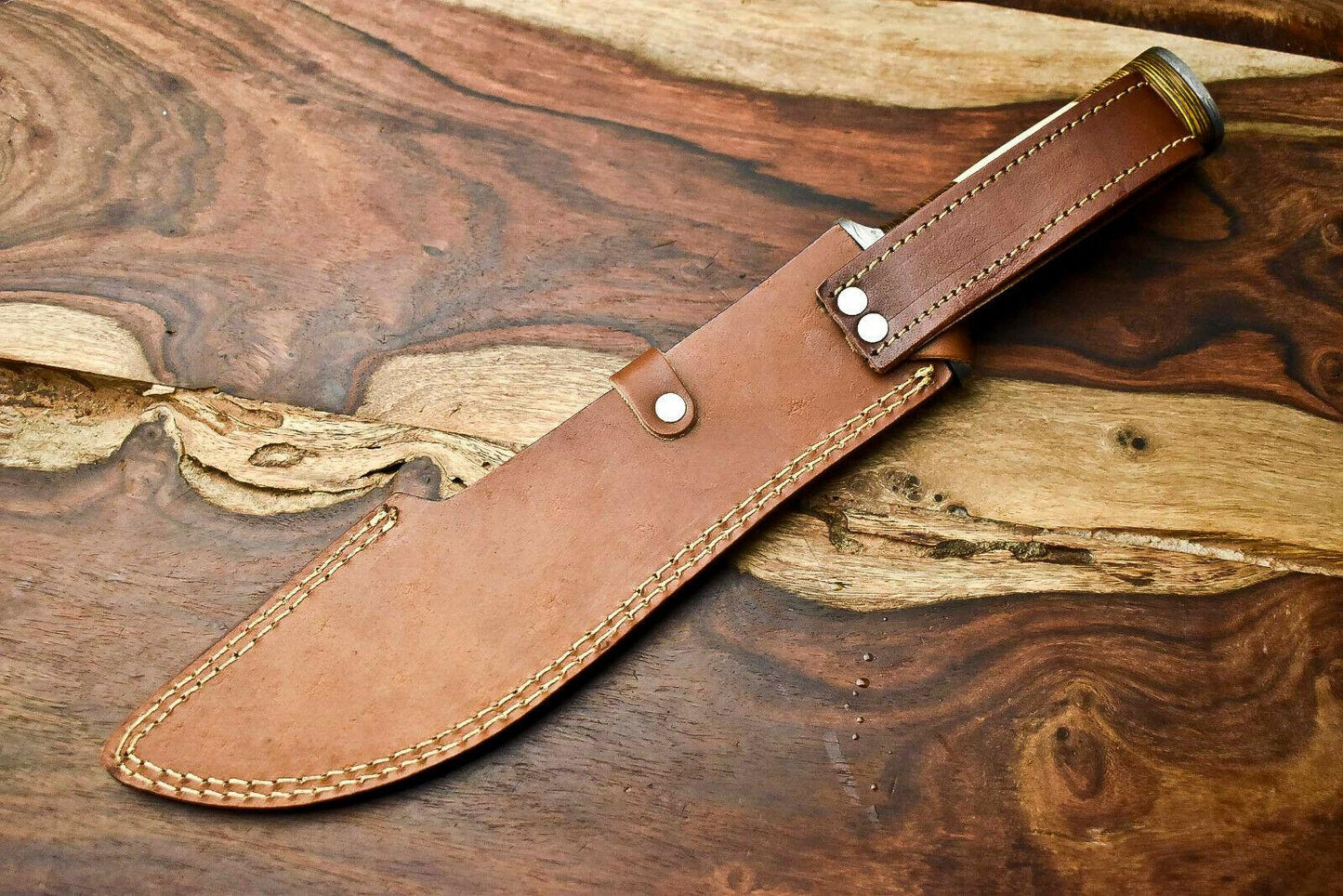 15" Handmade Damascus Bowie Knife Custom Bowie Knife with Camel Bone Handle
