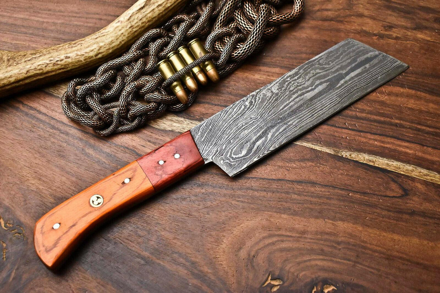 Handmade Damascus Steel Chef Knife – Full Tang Kitchen Knife with Polished Handle