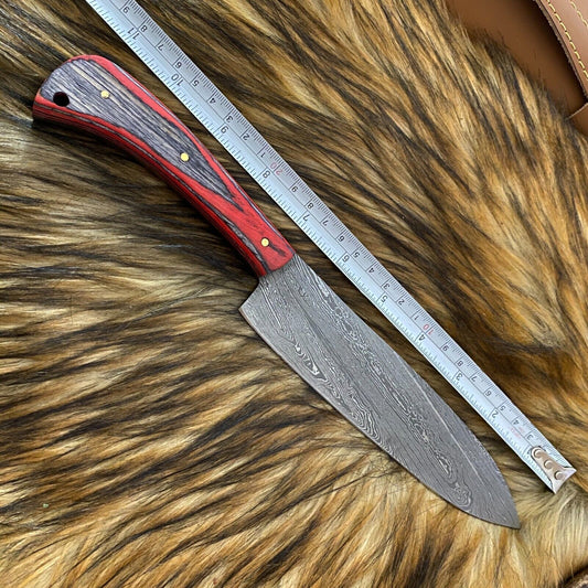 Custom Hand Forged Damascus Steel 4-Piece Kitchen Chef Knife Set with Leather Sheath