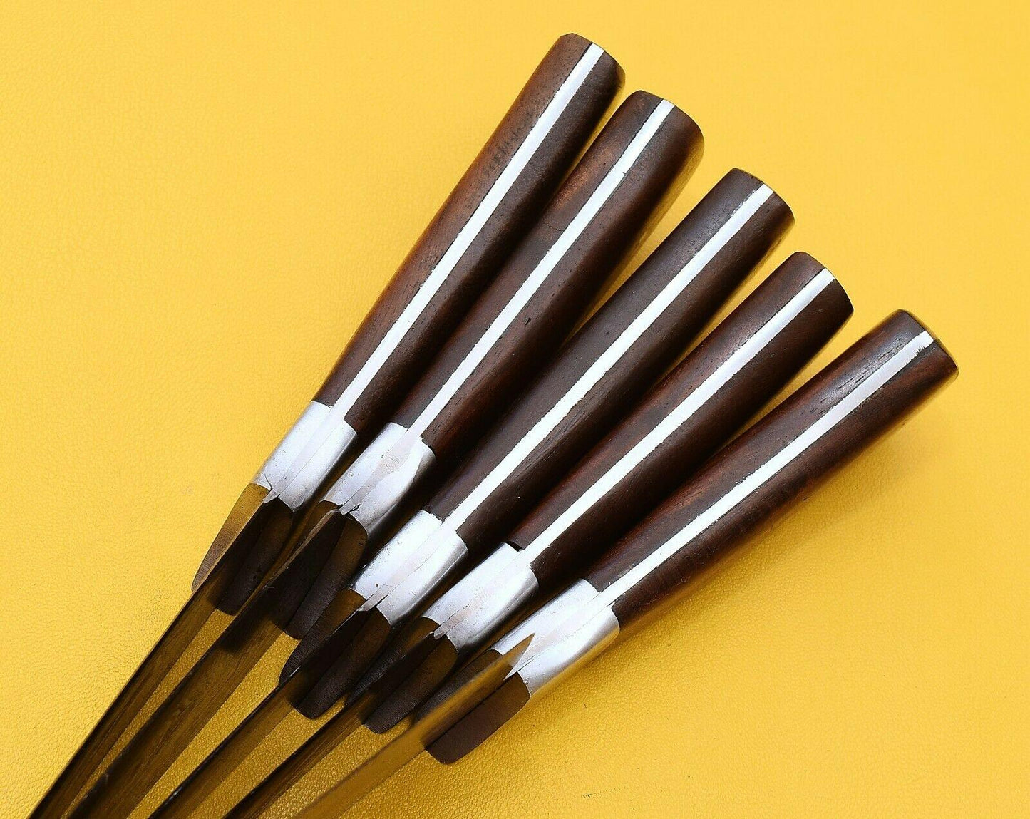 Handmade Damascus Kitchen Chef Knives Set with Rose Wood Handle