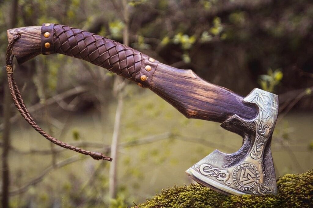 Hand Forged Valhalla Viking Axe Bearded Carbon Steel Battle Ready Axe with Leather Sheath