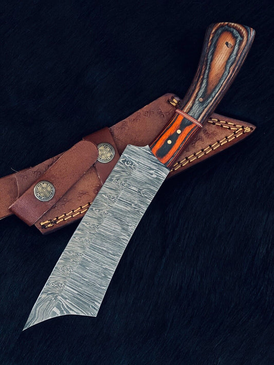 11" Handmade Fire Damascus Steel Machete Knife – Natural Wood & Brass Handle