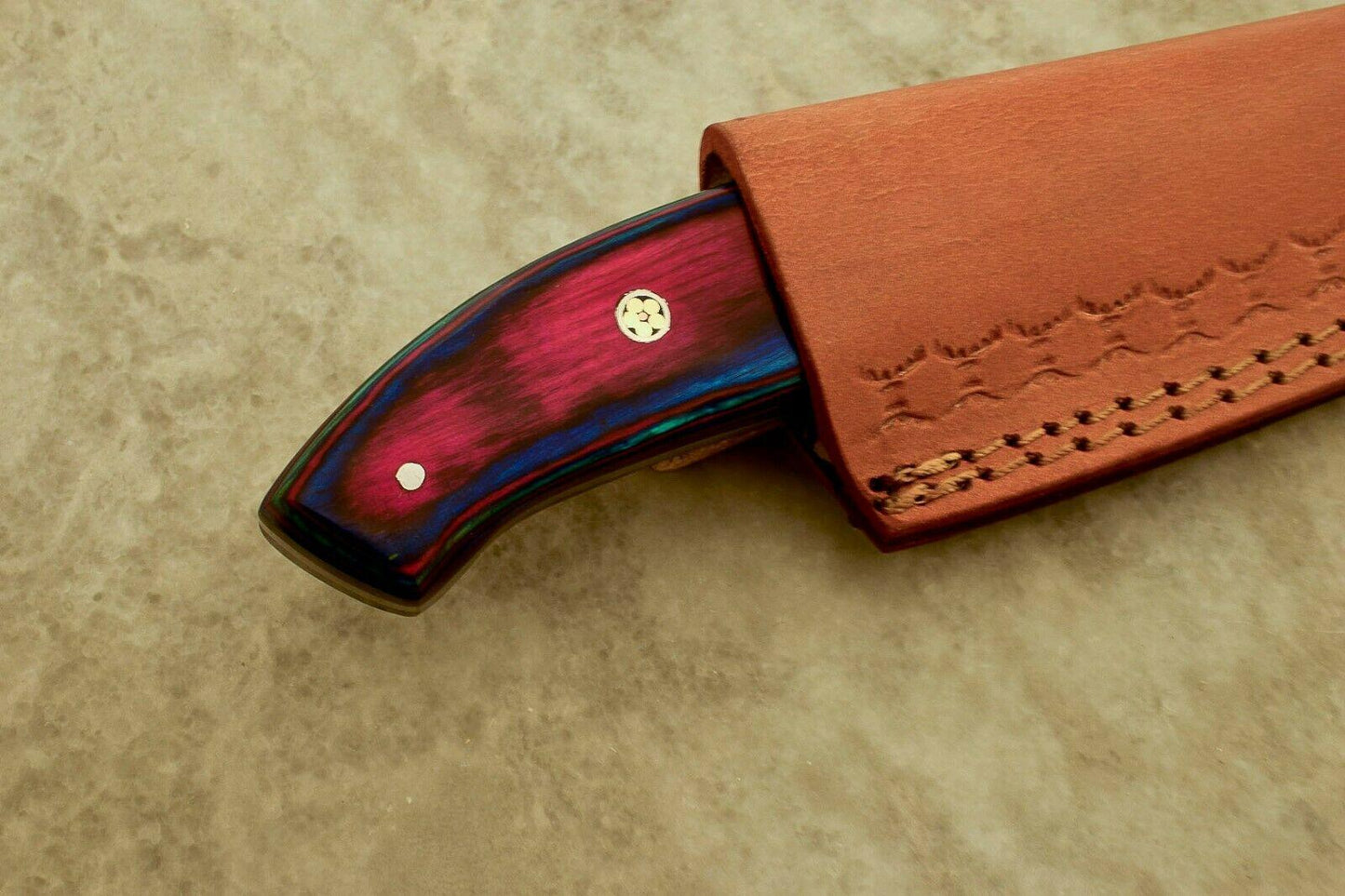 10" Damascus Bowie Knife – Twist Pattern Blade & Full Tang Wood Handle