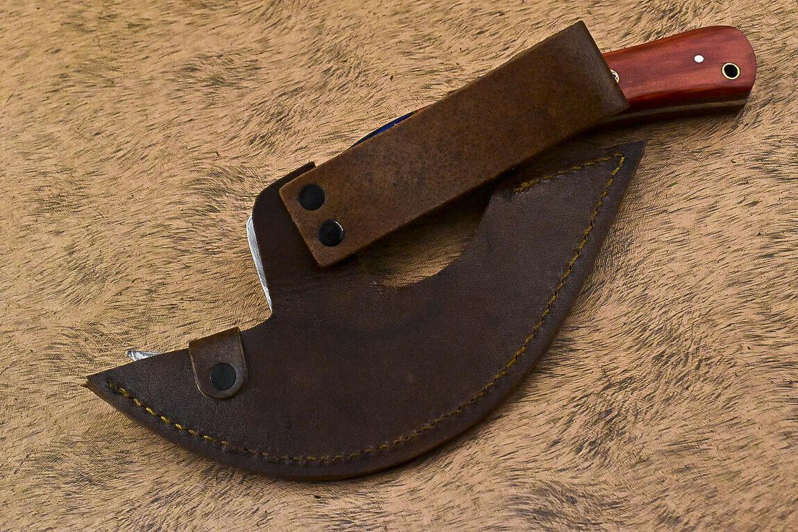 Custom Handmade Damascus Steel Hard Wood Hunting Clever Chopper Axe Knife with Leather Sheath
