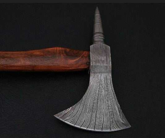 Hand Forged Damascus Steel Axe Hatchet Tomahawk Rose Wood Handle Custom Blade