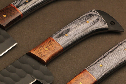 9" to 13" Hand Forged Fire Damascus Steel Chef Knives Set – Handmade Kitchen Knife Collection with Camel Bone & Wood Handle