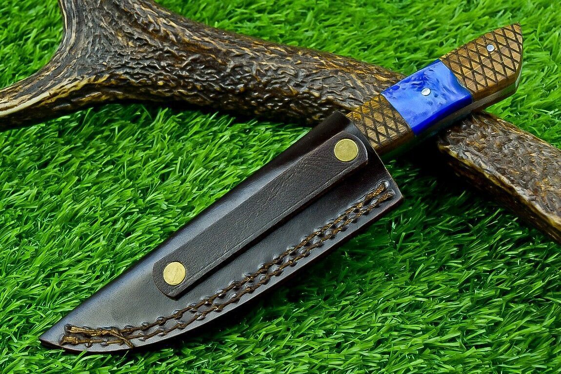 8" Heritage Forge Damascus Steel Bowie Knife – Full Tang Blade & Resin-Wood Handle