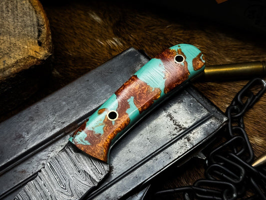 Heritage Forge Handmade Damascus Steel Survival Knife Resin Handle with Leather Sheath